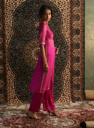 Rani pink prarambh straight kurta and pant