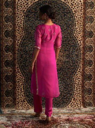 Rani pink prarambh straight kurta and pant