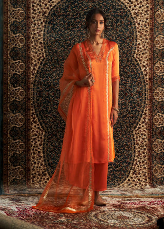 Saffron embroidered kurta set