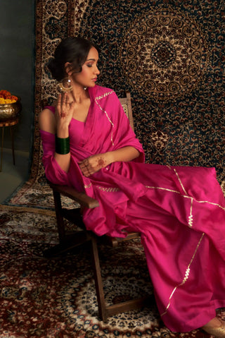 Prarambh rani pink chanderi saree and sleeveless blouse