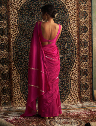 Prarambh rani pink chanderi saree and sleeveless blouse