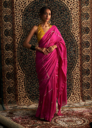 Prarambh rani pink chanderi saree and halter blouse