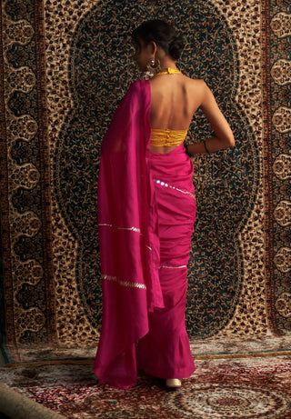 Prarambh rani pink chanderi saree and halter blouse