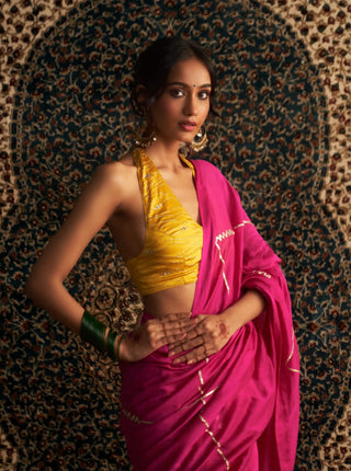 Prarambh rani pink chanderi saree and halter blouse