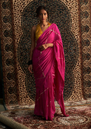 Prarambh rani pink chanderi saree and halter blouse