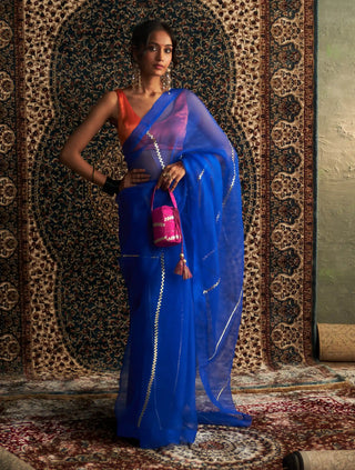 Prarambh blue organza saree and blouse