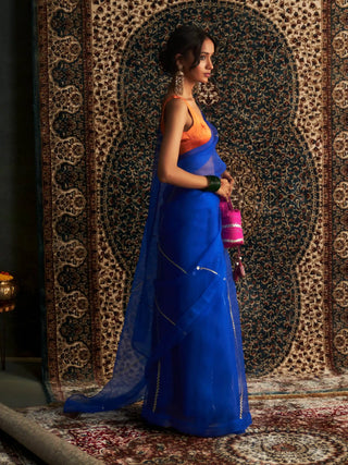 Prarambh blue organza saree and blouse