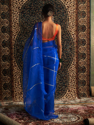 Prarambh blue organza saree and blouse