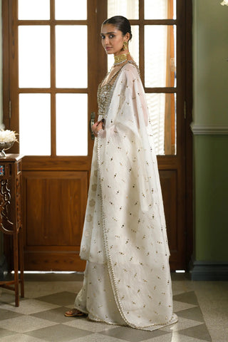 Ivory trapless anarkali with sharara and dupatta