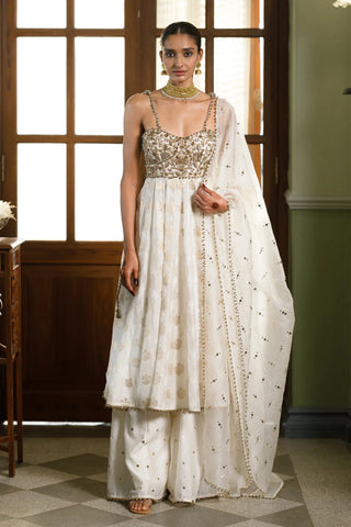 Ivory trapless anarkali with sharara and dupatta