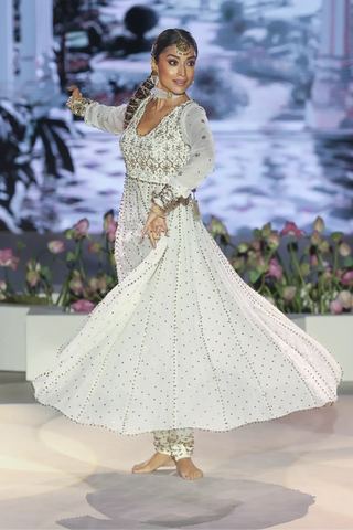 Off white embroidered anarkali and churidar with dupatta