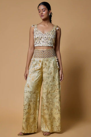 Pale yellow embroidered choli and palazzo