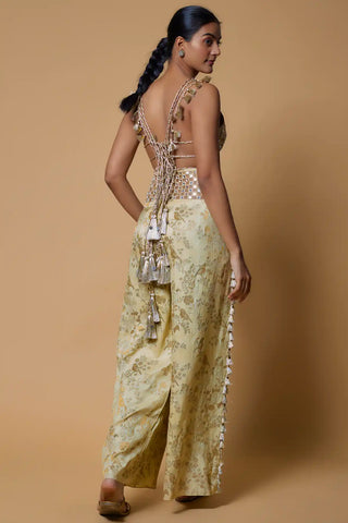 Pale yellow embroidered choli and palazzo