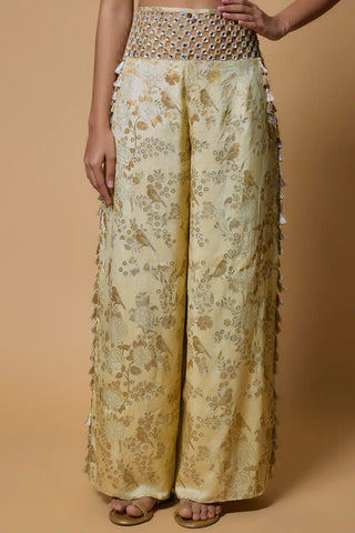 Pale yellow embroidered choli and palazzo