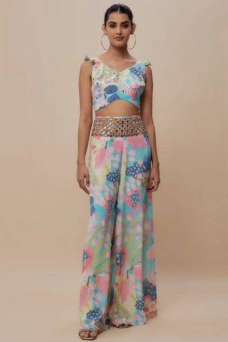 Euphoria printed lifted choli and embroidered palazzo