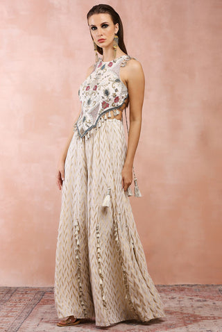 Offwhite applique choli with sharara