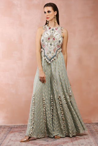 Powder blue applique choli with sharara