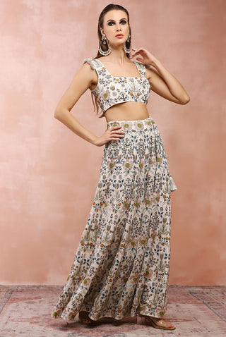 Offwhite tulip garden choli with sharara