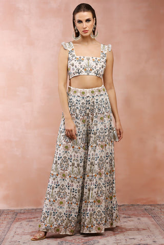 Offwhite tulip garden choli with sharara