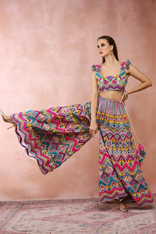 Multicolor embroidered choli with sharara