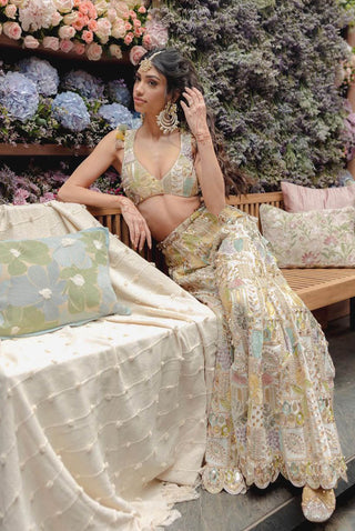 Offwhite embroidered choli with sharara