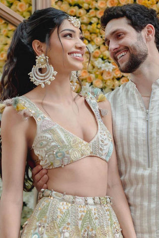 Offwhite embroidered choli with sharara