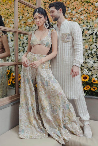 Offwhite embroidered choli with sharara