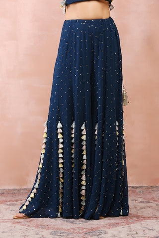 Teal blue embroidered choli and sharara