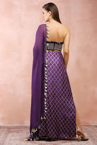 Purple embroidered corset bustier, skirt and dupatta