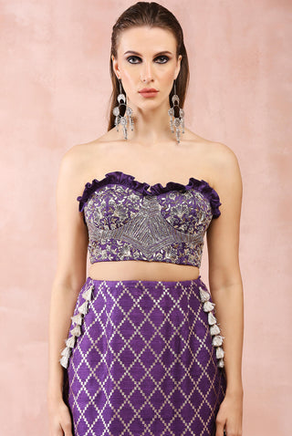 Purple embroidered corset bustier, skirt and dupatta