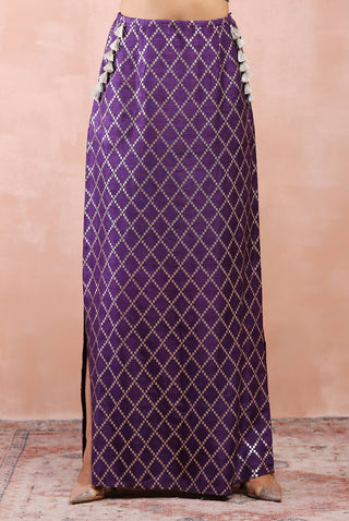 Purple embroidered corset bustier, skirt and dupatta