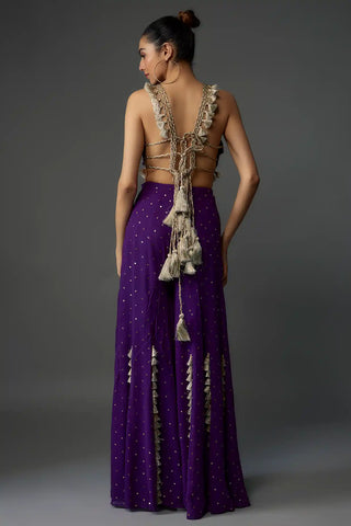 Purple embroidered back tie-up choli and sharara