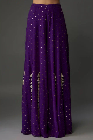 Purple embroidered back tie-up choli and sharara