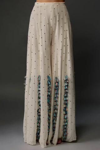 Off-white embroidered choli and mukaish sharara