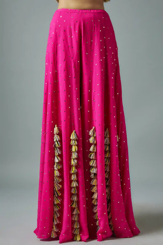 Hot pink georgette tie-up choli and mukaish sharara