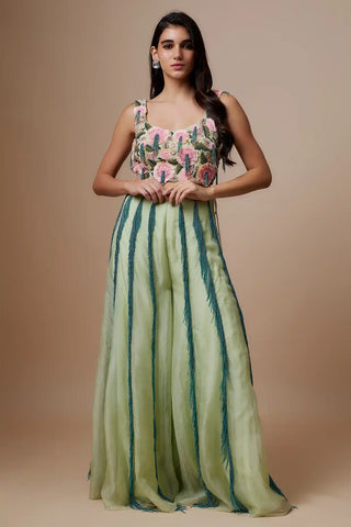 Mint embroidered bustier and organza sharara