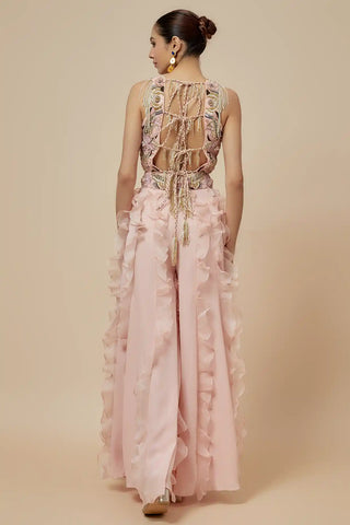 Rose pink embroidered choli and ruffled sharara