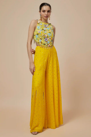 Lime yellow embroidered choli and sharara