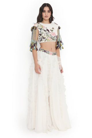 Ivory embroidered choli and ruffled sharara