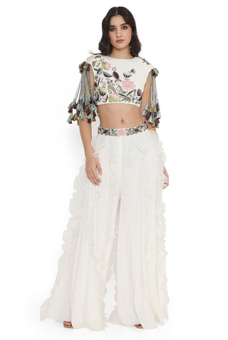 Ivory embroidered choli and ruffled sharara