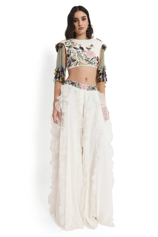 Ivory embroidered choli and ruffled sharara