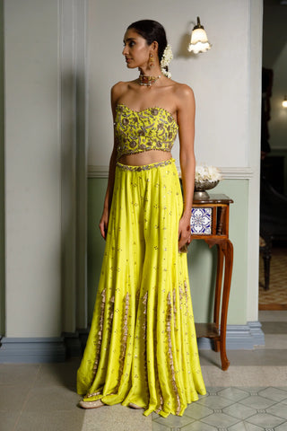 Yellow embroidered choli with sharara