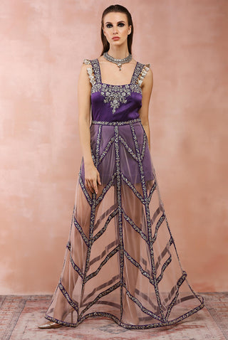 Purple embroidered dress with skirt