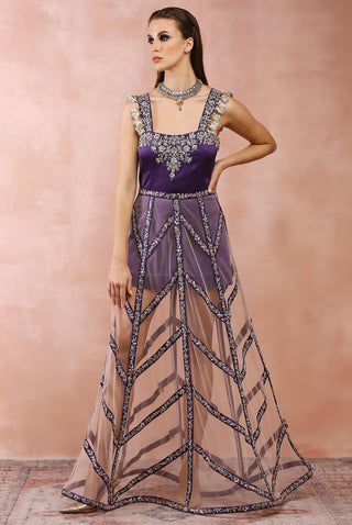 Purple embroidered dress with skirt