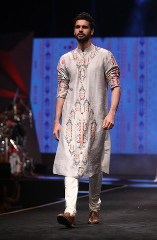 Amir gray printed kurta and churidar