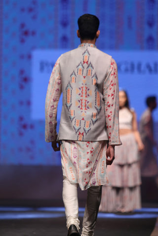 Zaheer cream printed kurta and bandi set