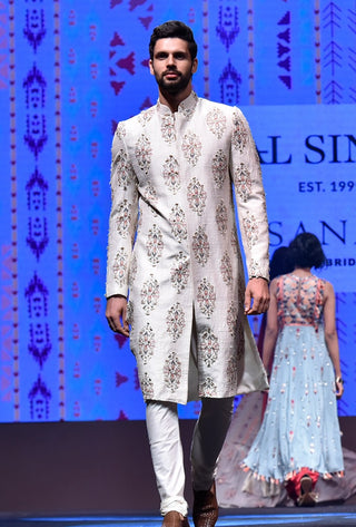 Reyhan cream printed sherwani and churidar