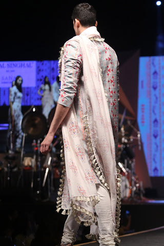 Shahab gray printed sherwani set