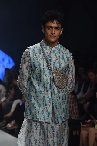 Zaffar blue printed bandi and kurta set