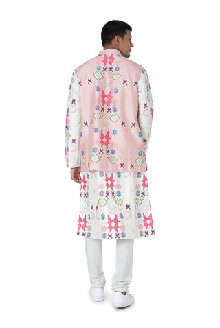 Pink printed bandi and white kurta set